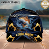 Maxcorners Fishing Black Gold Geometric Personalized Name 3D Cap  (9 Breeds)