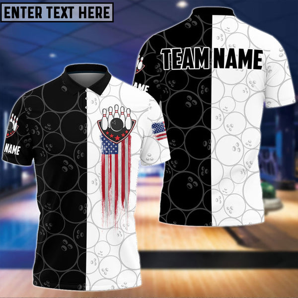 Maxcorners Bowling And Pins America Flag Customized Name And Team Name 3D Shirt