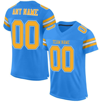 Maxcorners Custom Powder Blue Gold-White Mesh Authentic Football Jersey LM2605