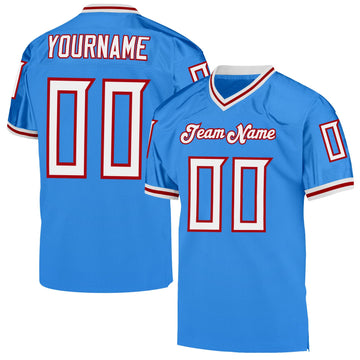 Maxcorners Custom Powder Blue White-Red Mesh Authentic Throwback Football Jersey LM2605