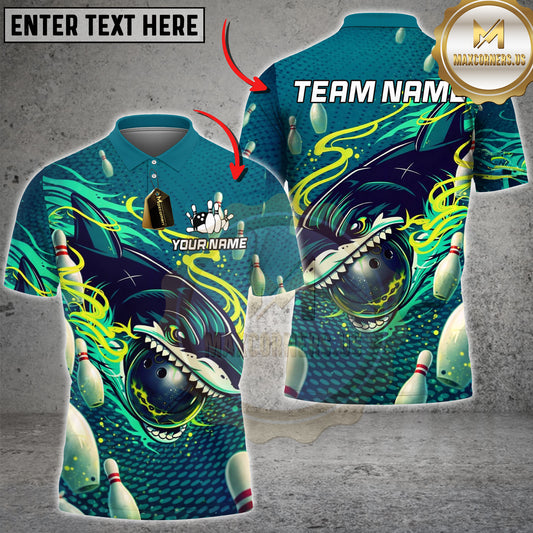 Maxcorners Bowling Shark Striking Ball Neon Ocean Style Multicolor Options Personalized Name, Team Name 3D Shirt (4 Colors)
