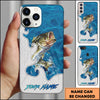 Maxcorners Fishing Ocean Blue Wave Scale Pattern Splash Personalized Name Phone Case (10 Fish Species)