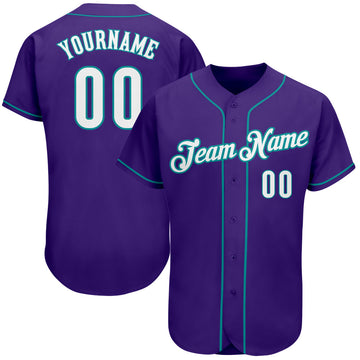 Maxcorners Custom Purple White-Teal Authentic Baseball Jersey LM2605