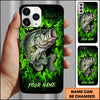Maxcorners Fishing Phone Case Green Flame Dark Brick Wall Fish Art Design Custom Name Phone Case (12 Fish Species)
