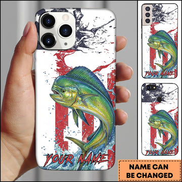 Maxcorners Mahi-mahi Fishing Patriotic Paint Splash Water Effect Personalized Name Phone Case