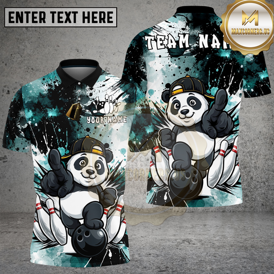 Maxcorners Panda Bowling Street Style Cartoon Multicolor Options Personalized Name, Team Name 3D Shirt (4 Colors)
