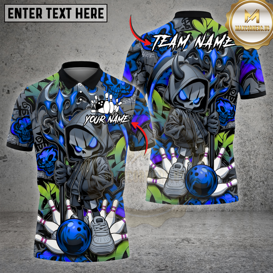 Maxcorners Bowling Shirt Grim Reaper Hoodie Street Art Strike Style Multicolor Options Personalized Name, Team Name 3D Shirt (4 Colors)