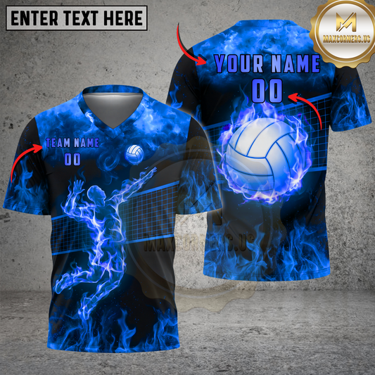 Maxcorners Volleyball Flame Energy Player Action Multicolor Options Personalized 3D V-neck T-Shirt