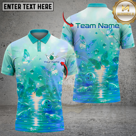 Maxcorners Butterfly Dream Bowling Shirt Pastel Fantasy Glow Design Multicolor Options Personalized Name, Team Name 3D Shirt (4 Colors)