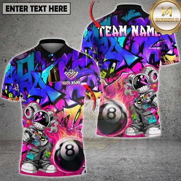 Maxcorners Billiards Street Bomber Flaming 8 Ball Graffiti Multi Options Personalized Name, Team Name 3D Shirt