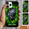 Maxcorners Fishing Phone Case Green Flame Dark Brick Wall Fish Art Design Custom Name Phone Case (12 Fish Species)