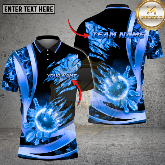 Maxcorners Bowling Shirt Flaming Fireball Strike Multicolor Options Personalized Name, Team Name 3D Shirt (4 Colors)