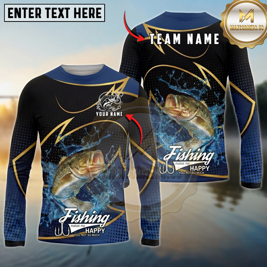 Maxcorners Fishing Water Splash Personalized Name, Team Name Long Sleeve Shirt (9 Breeds)