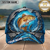 Maxcorners Fishing Blue Ocean Splash Metal Hook Customized Name 3D Cap