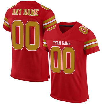 Maxcorners Custom Red Old Gold-White Mesh Authentic Football Jersey LM2605