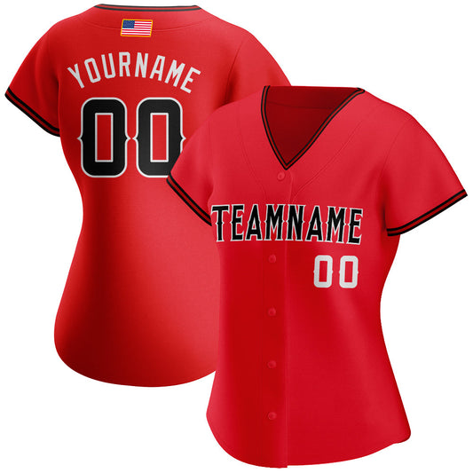 Maxcorners Custom Red White-Gold Premium American Flag Fashion Baseball Jersey LM0210