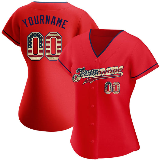 Maxcorners Custom Navy Vintage USA Flag-Cream Premium Baseball Jersey LM0210