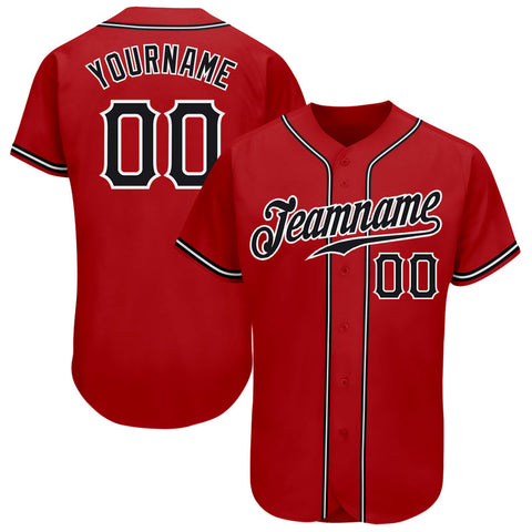Custom Red Black-White 3D Authentic Baseball Jersey