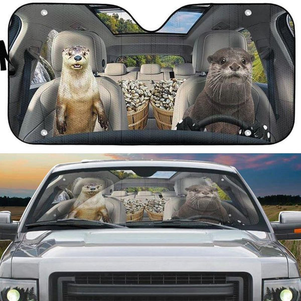 Maxcorners Otter Couple Car All Over Printed 3D Sun Shade