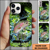 Maxcorners Fishing Neon Green Honeycomb Water Splash Personalized Name Phone Case (10 Fish Species)