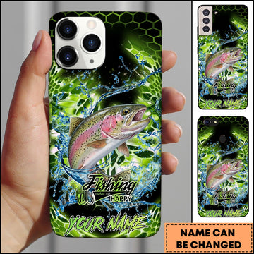Maxcorners Trout Fishing Neon Green Honeycomb Water Splash Personalized Name Phone Case
