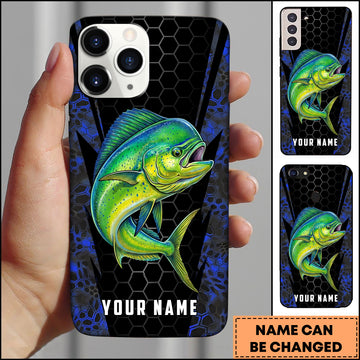 Maxcorners Mahi-mahi Fishing 3D Realistic Honeycomb Tech Background Personalized Name Phone Case
