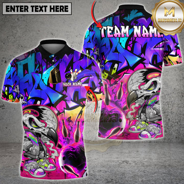 Maxcorners Bowling Skull Raven Flaming Graffiti Multi Options Personalized Name, Team Name 3D Shirt