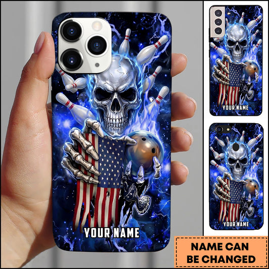 Maxcorners Skull Bowling Strike Electric Pin Explosion Multicolor Options Personalized Name 3D Phonecase