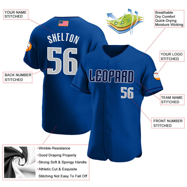 Maxcorners Custom Royal Gray-Red Premium American Flag Fashion Baseball Jersey LM0210