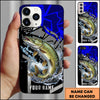 Maxcorners Fishing Dynamic Blue Geometric Splash Art Personalized Name Phone Case (10 Fish Species)