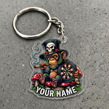Maxcorners Skull Hat Monkey Darts Personalized Name Keychain