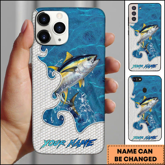 Maxcorners Tuna Fishing Ocean Blue Wave Scale Pattern Splash Personalized Name Phone Case