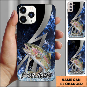 Maxcorners Trout Fishing Blue Flame Lightning Strike Personalized Name Phone Case