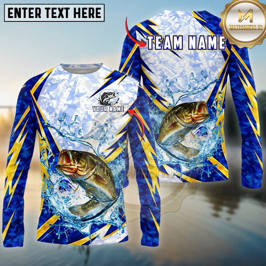 Maxcorners Fishing Water Splash Lightning Pattern Personalized Name, Team Name Long Sleeve Shirt (9 Breeds)