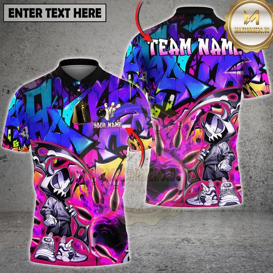 Maxcorners Bowling Grim Reaper Flaming Graffiti Multi Options Personalized Name, Team Name 3D Shirt