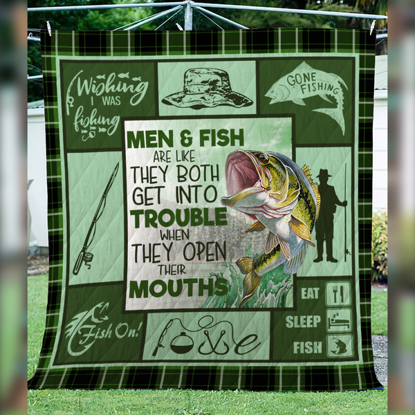 Maxcorners Fishing Men And Fish Fishing Lovers 3D Quilt - Blanket