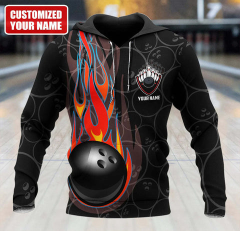 Maxcorners Black Bowling 3D Custom Name Shirt