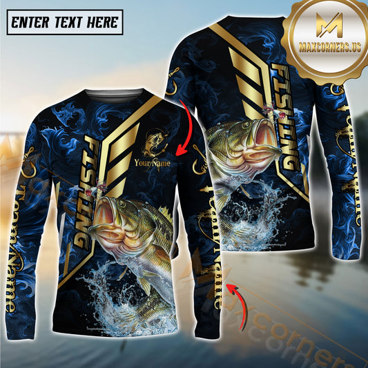 Maxcorners Freshwater Fish Fishing Gold Smoke Premium Sport Style Personalized Name, Team Name Long Sleeve Shirt (6 Breeds)