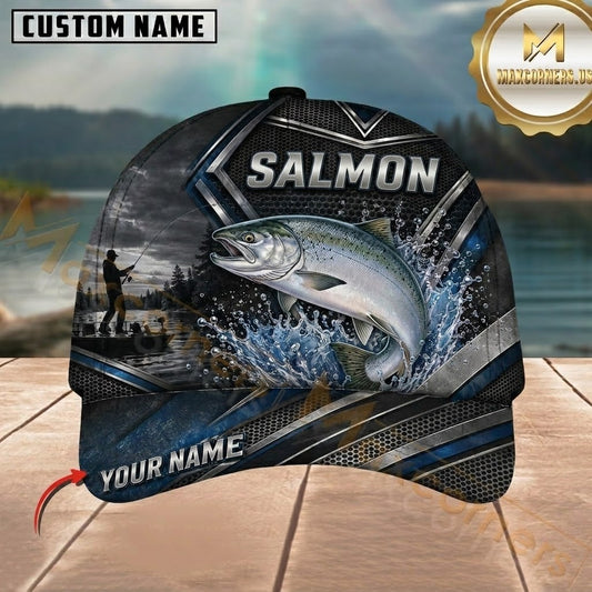 Maxcorners Fishing Geometric Metal Armor Lakeside Scene Customized Name 3D Cap