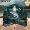 Maxcorners Fishing Glowing Cross Barbed Wire Teal Water Customized Name 3D Cap