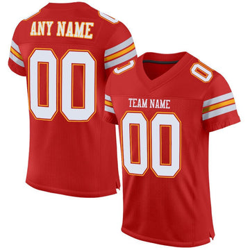 Maxcorners Custom Scarlet White-Gold Mesh Authentic Football Jersey LM2605