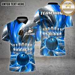 Maxcorners Bowling Shirt – Red Lightning Strike Ball & Pins Explosion 3D Design – Personalized Name, Team Name 3D Shirt