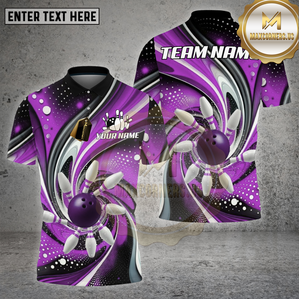 Maxcorners Bowling Shirt – Black Gold Industrial Strike Ball & Pins Explosion 3D Design – Multi Options Personalized Name, Team Name 3D Shirt