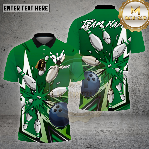 Maxcorners Bowling Shirt – Red Comic Pop-Art Strike Pins & Ball Cartoon Style – Personalized Name, Team Name 3D Shirt