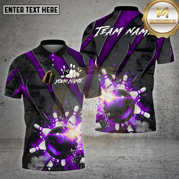 Maxcorners Bowling Shirt – Red Black Slash Explosion Strike Ball & Pins 3D Design – Personalized Name, Team Name 3D Shirt