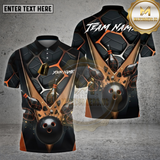 Maxcorners Bowling Shirt – Copper Hexagon Pattern with 3D Strike Ball & Pins – Personalized Name, Team Name 3D Shirt