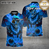 Maxcorners Bowling Shirt – Flaming Skull Strike Ball Fire Explosion 3D Design – Personalized Name, Team Name 3D Shirt