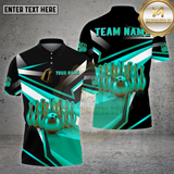 Maxcorners Bowling Shirt – Gold Bowling Pins & Ball Metallic 3D Design – Multi Options Personalized Name, Team Name 3D Shirt