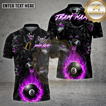 Maxcorners Billiards Shirt Dark Wolf Pack Flame 8 Ball Multioptions Personalized Name, Team Name Unisex 3D Shirt