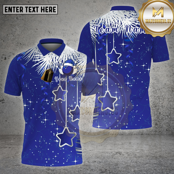 Maxcorners Bowling Shirt Hanging Stars Bowling Ball Christmas Lights Pattern Multi Options Personalized Name, Team Name 3D Shirt